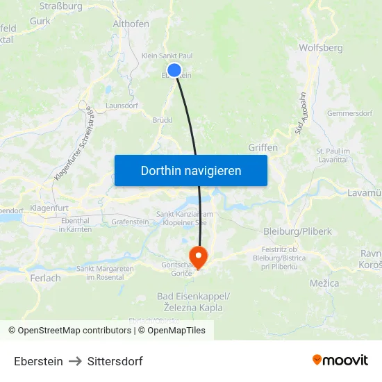 Eberstein to Sittersdorf map
