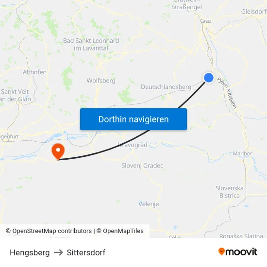 Hengsberg to Sittersdorf map