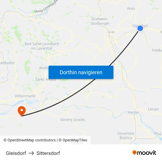 Gleisdorf to Sittersdorf map