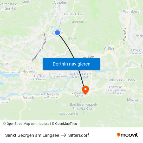 Sankt Georgen am Längsee to Sittersdorf map