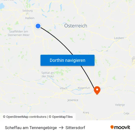 Scheffau am Tennengebirge to Sittersdorf map