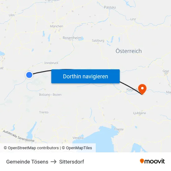Gemeinde Tösens to Sittersdorf map