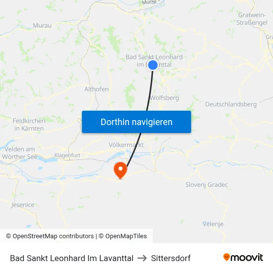 Bad Sankt Leonhard Im Lavanttal to Sittersdorf map