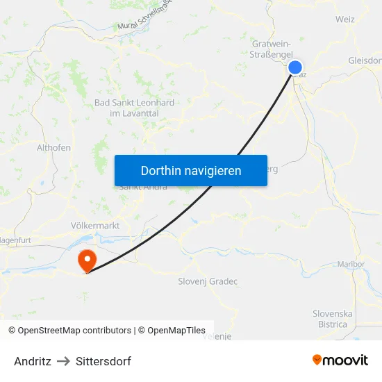 Andritz to Sittersdorf map
