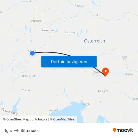 Igls to Sittersdorf map