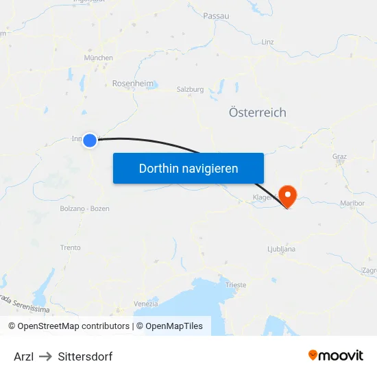 Arzl to Sittersdorf map