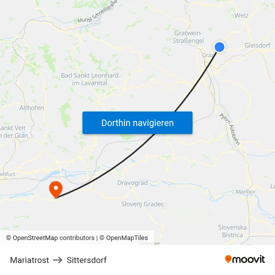 Mariatrost to Sittersdorf map