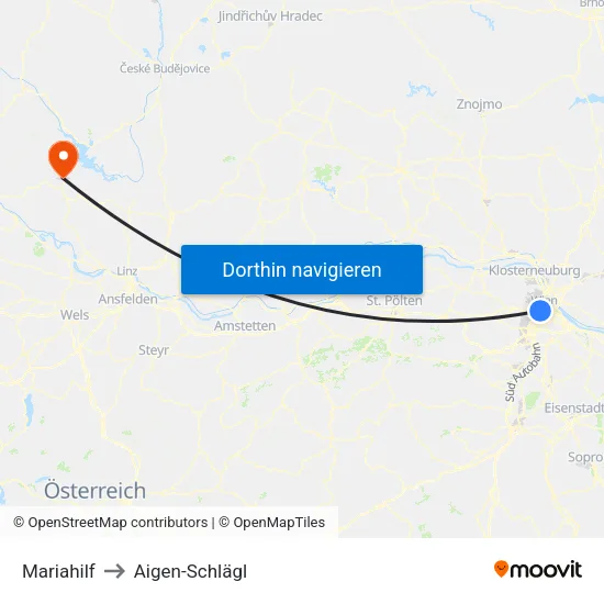 Mariahilf to Aigen-Schlägl map