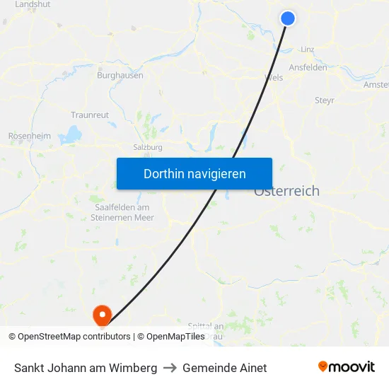 Sankt Johann am Wimberg to Gemeinde Ainet map