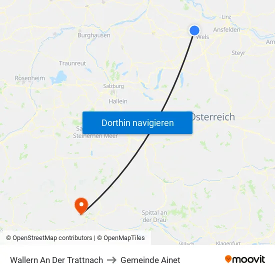 Wallern An Der Trattnach to Gemeinde Ainet map