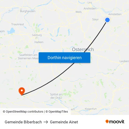 Gemeinde Biberbach to Gemeinde Ainet map