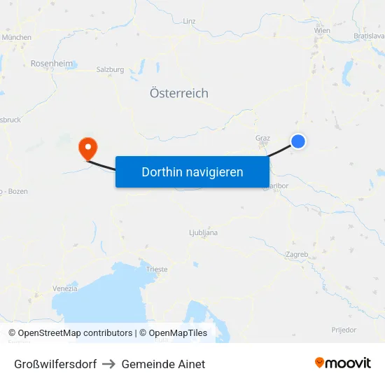 Großwilfersdorf to Gemeinde Ainet map