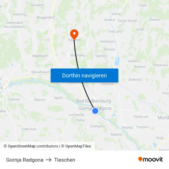 Gornja Radgona to Tieschen map