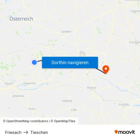 Friesach to Tieschen map