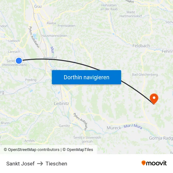 Sankt Josef to Tieschen map