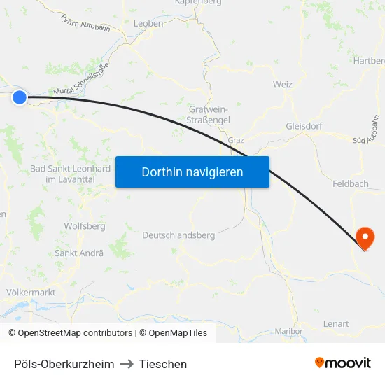 Pöls-Oberkurzheim to Tieschen map