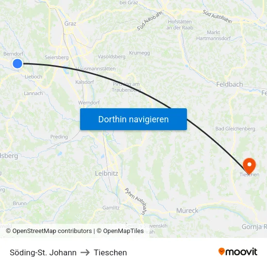 Söding-St. Johann to Tieschen map