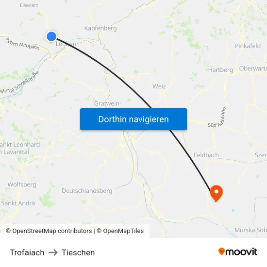 Trofaiach to Tieschen map