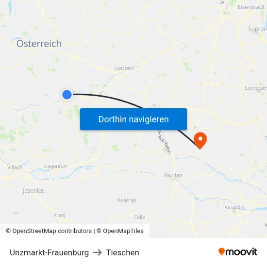 Unzmarkt-Frauenburg to Tieschen map