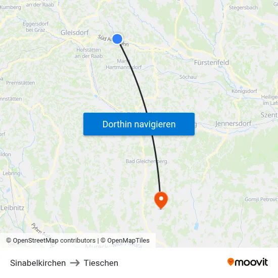 Sinabelkirchen to Tieschen map