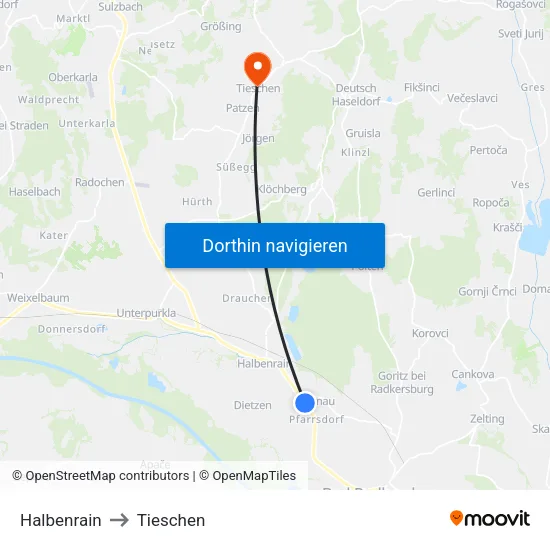Halbenrain to Tieschen map