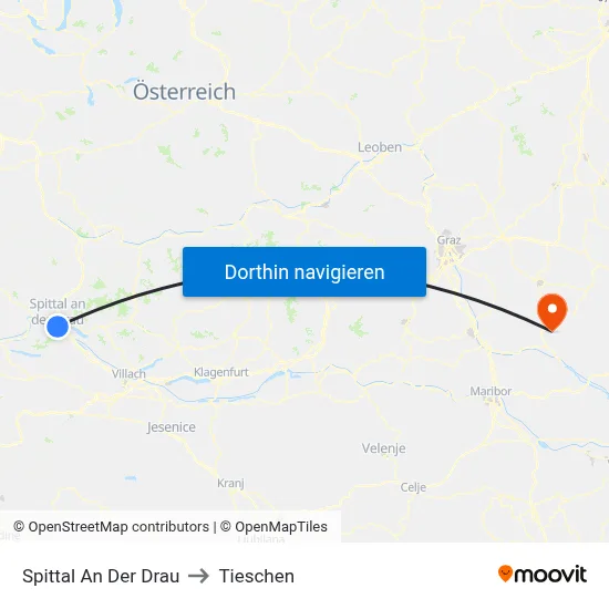 Spittal An Der Drau to Tieschen map