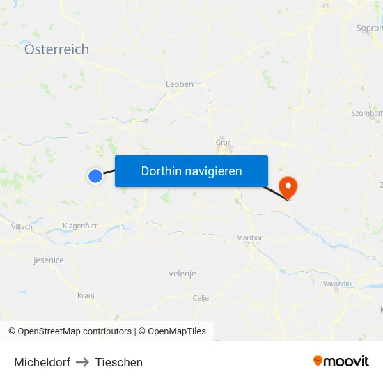 Micheldorf to Tieschen map