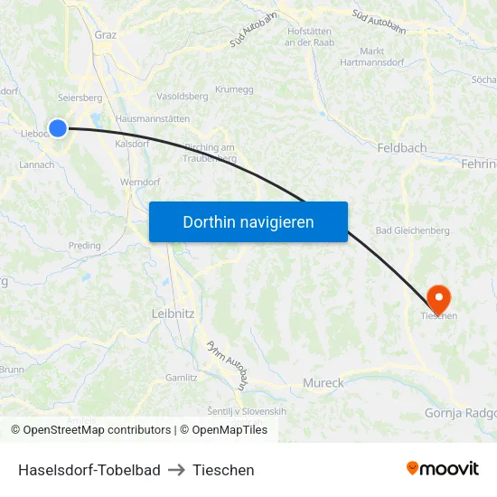 Haselsdorf-Tobelbad to Tieschen map