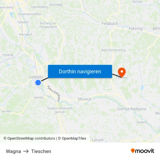 Wagna to Tieschen map