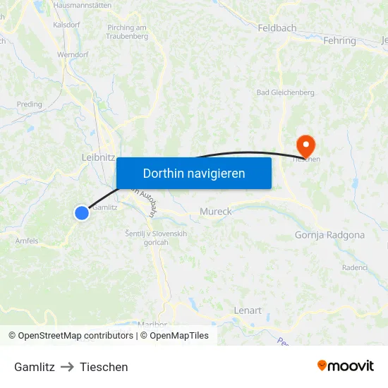 Gamlitz to Tieschen map