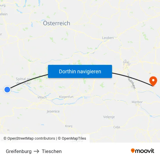 Greifenburg to Tieschen map