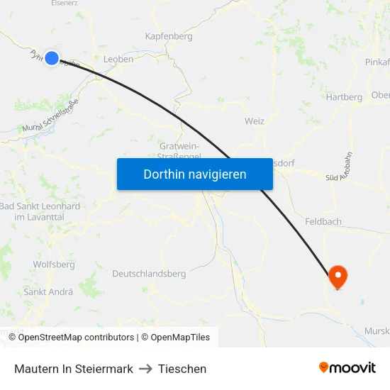 Mautern In Steiermark to Tieschen map