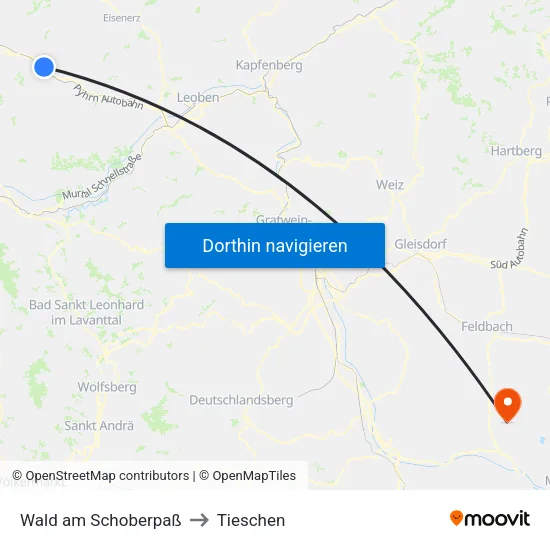 Wald am Schoberpaß to Tieschen map