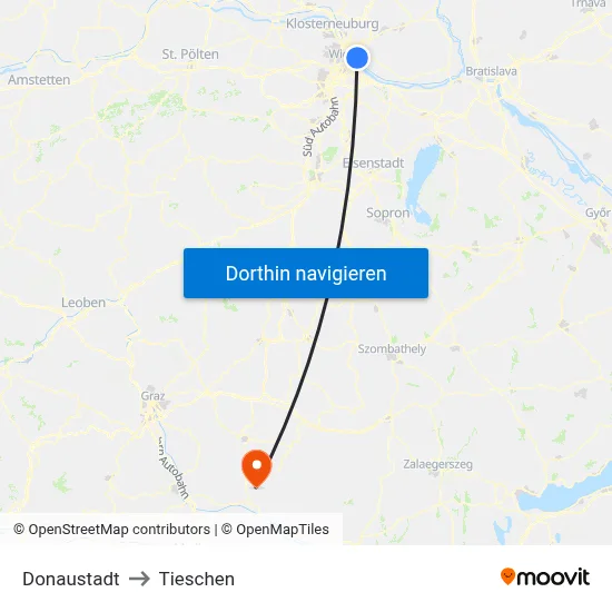 Donaustadt to Tieschen map