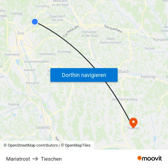 Mariatrost to Tieschen map