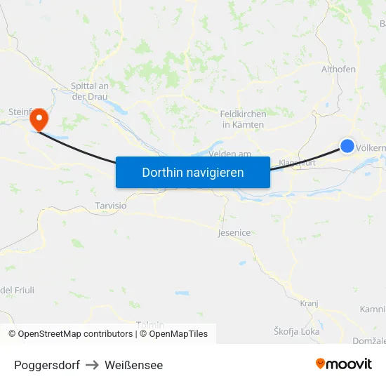 Poggersdorf to Weißensee map