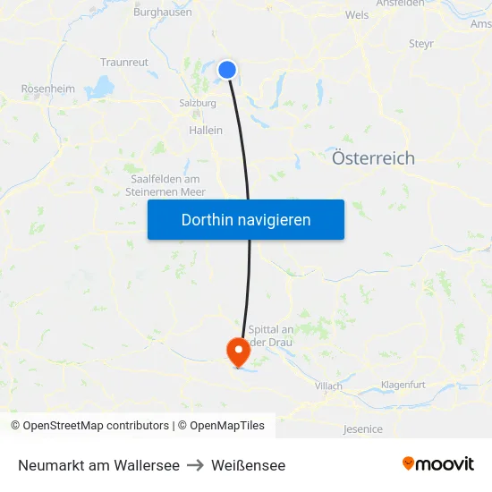 Neumarkt am Wallersee to Weißensee map