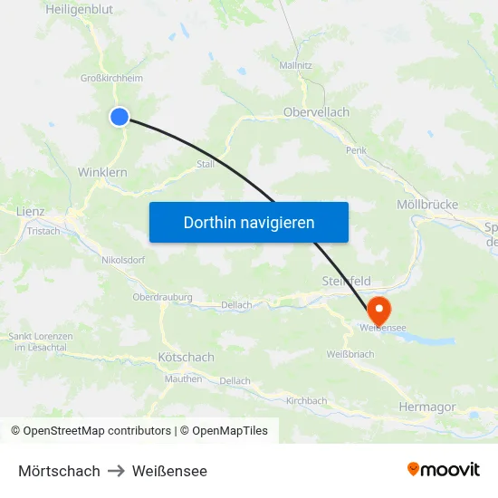 Mörtschach to Weißensee map