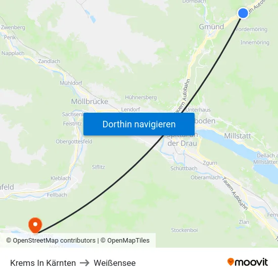 Krems In Kärnten to Weißensee map