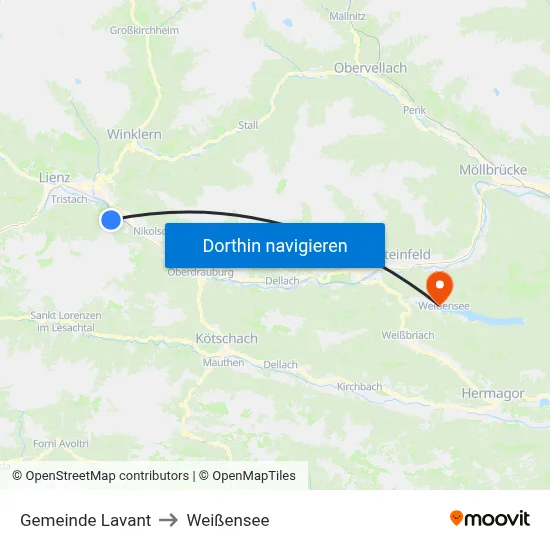 Gemeinde Lavant to Weißensee map