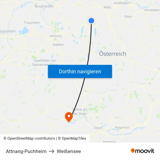 Attnang-Puchheim to Weißensee map