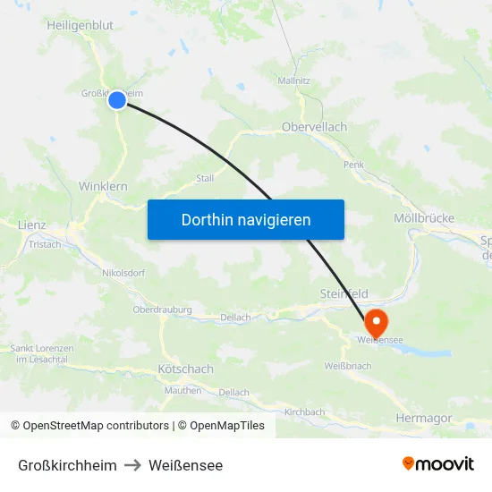 Großkirchheim to Weißensee map