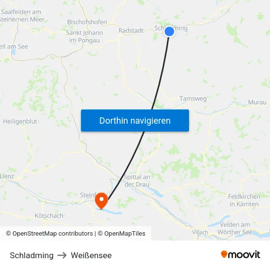 Schladming to Weißensee map