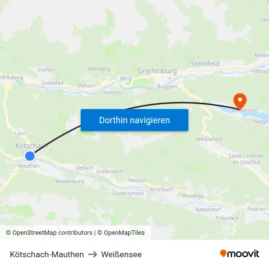 Kötschach-Mauthen to Weißensee map