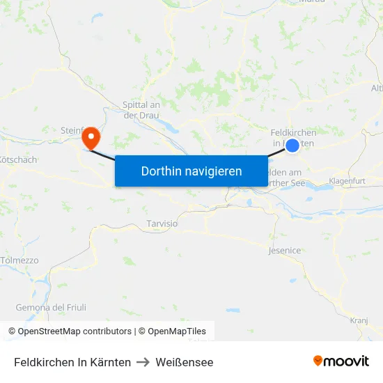 Feldkirchen In Kärnten to Weißensee map