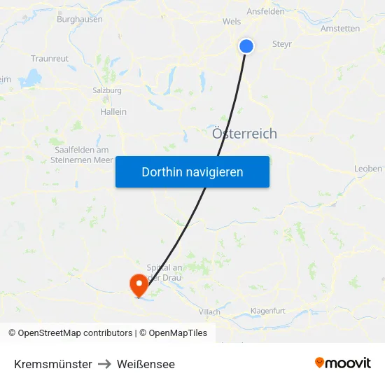 Kremsmünster to Weißensee map