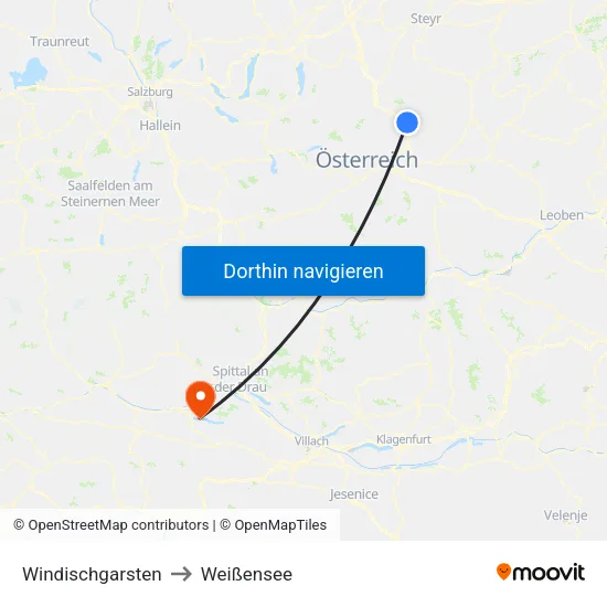 Windischgarsten to Weißensee map
