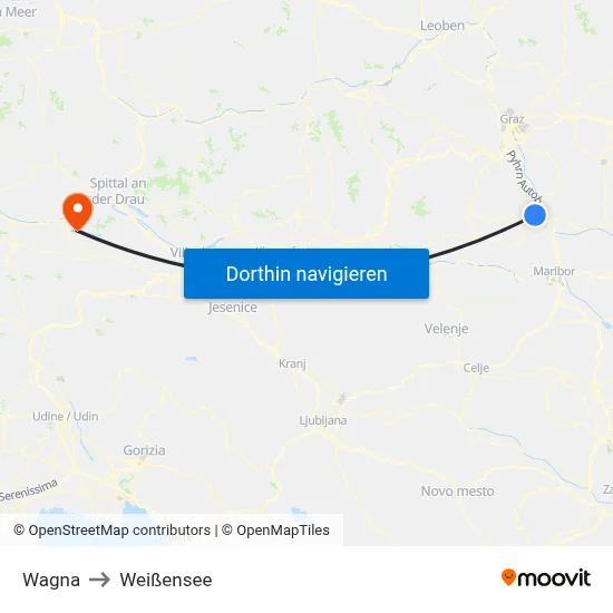 Wagna to Weißensee map