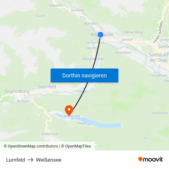 Lurnfeld to Weißensee map