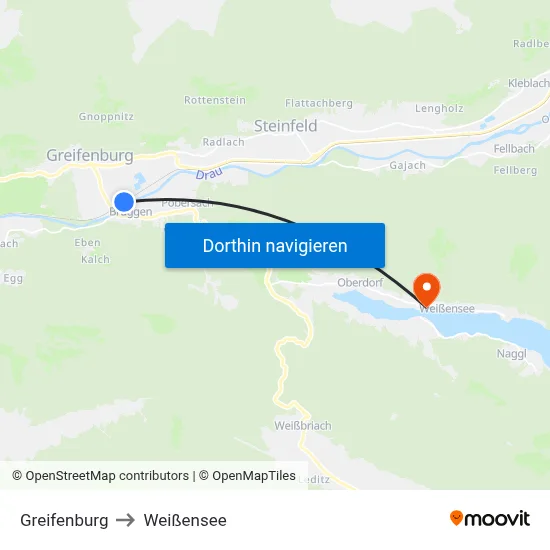 Greifenburg to Weißensee map